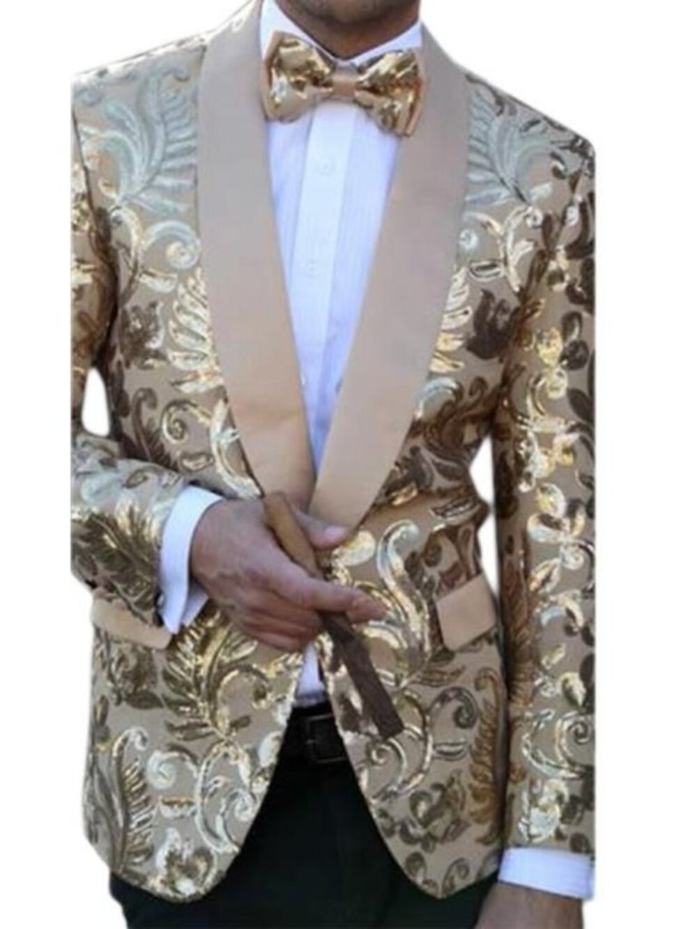 NWT Alberto Nardoni Men's Gold Sequin Blazer Shawl Collar Satin Trim Sz S 232